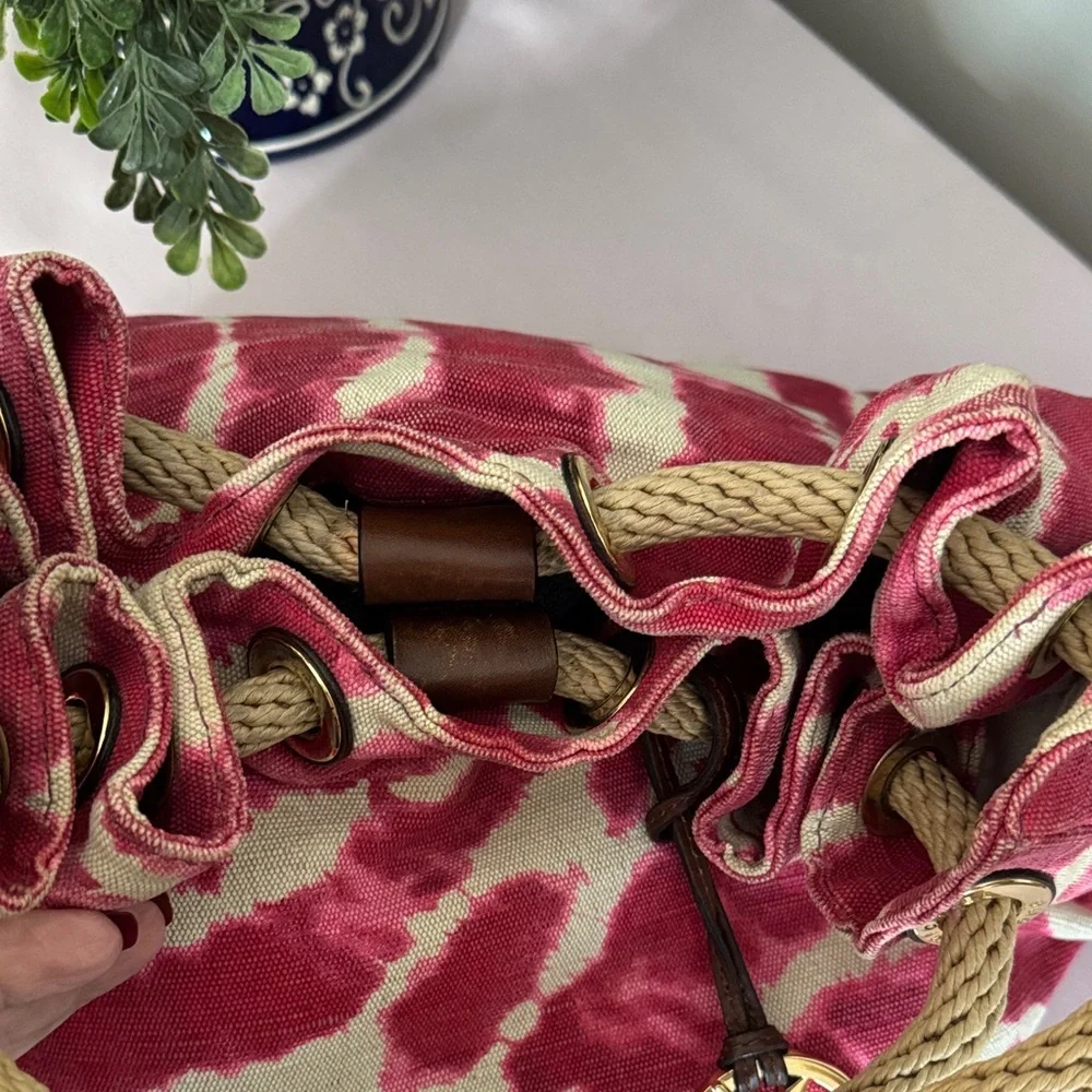 Michael Kors Marina Canvas Tote Red and Cream Tie-Dye Shoulder Bag